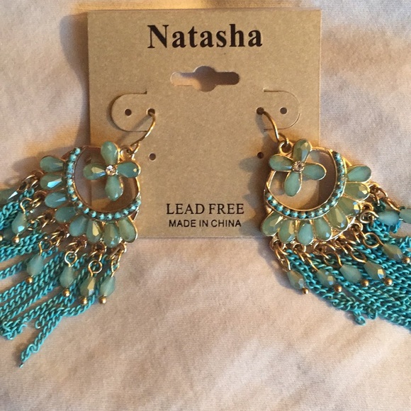 NWT Natasha Turquoise Chain Drop Earrings - Picture 4 of 4
